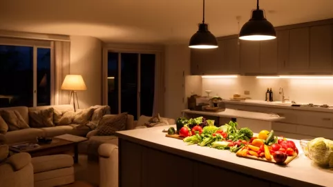 jak rozmieścić oświetlenie w salonie z aneksem kuchennym